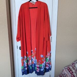 The Pioneer Woman Coral Red Floral Border Kimono